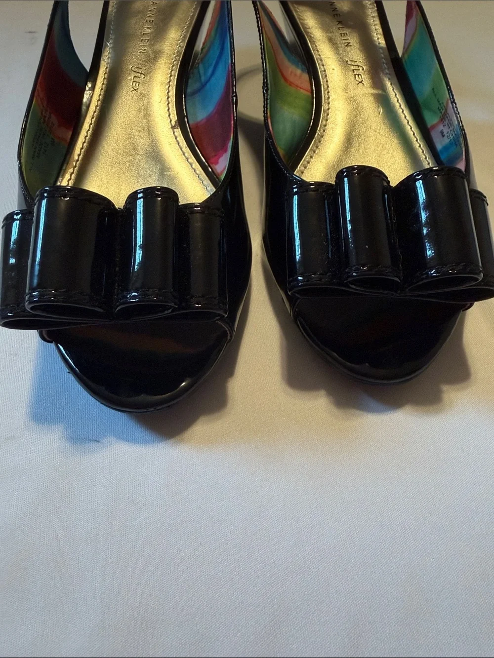 Anne Klein Black Wedge Slingback Patent Leather Low Heeled Shoes Size 9